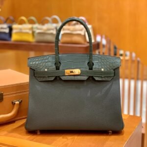 Top-Handle Bag Exotic-Trim 30cm – Niloticus, Cypress Green, Gold Hardware