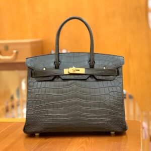 Top-Handle Bag 30cm – Matte Niloticus Crocodile, Black, Gold Hardware