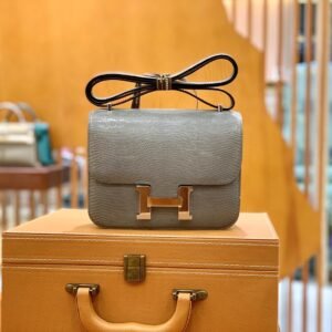 Buckle Flap Bag 18cm – Lizard, Agate Grey, Silver Hardware (AG-04369)