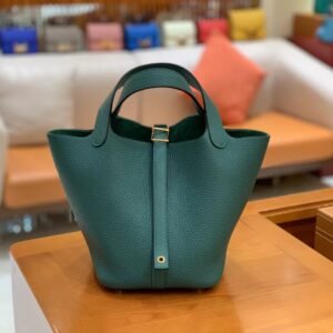 Bucket Tote 18cm – Togo, Peacock Green, Gold Hardware