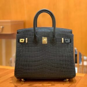 Top-Handle Bag 25cm – Alligator, Noir, Gold Hardware (AG-15731)