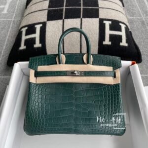 Top-Handle Bag 25cm – Matte Alligator, Malachite, Silver Hardware