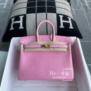 Top-Handle Bag 25cm – Matte Alligator, Rose, Gold Hardware