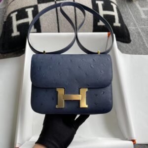 Buckle Flap Bag 18cm – Ostrich, Blue De Malta, Gold Hardware