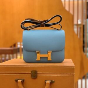 Buckle Flap Bag 18cm – Epsom, Sky Blue, Gold Hardware