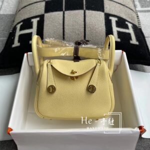 Mini Double-Zip Bag 19cm – Clemence, Jaune Poussin, Gold Hardware