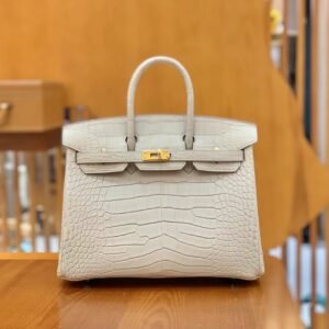 Top-Handle Bag 25cm – Matte Alligator Crocodile, Creamy White, Gold Hardware