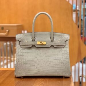 Top-Handle Bag 30cm – Porosus, Gris Perle