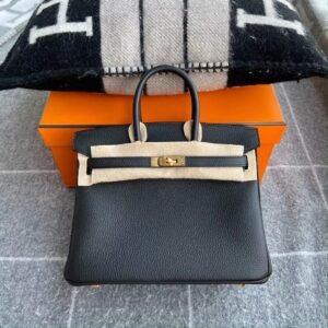 Top-Handle Bag 25cm – Togo, Noir / Rose Purple Inner, Gold Hardware