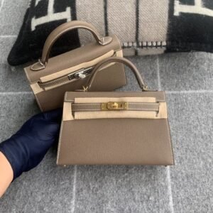 Mini Turnlock Flap Bag 19cm – Epsom, Etoupe, Gold Hardware (AG-23986)