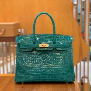 Top-Handle Bag 30cm – Porosus, Vert Emeraude