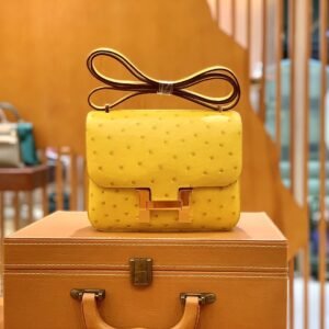 Buckle Flap Bag 18cm – Ostrich, Naples Yellow, Gold Hardware