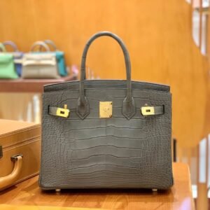 Top-Handle Bag 30cm – Matte Alligator, Etain, Gold Hardware