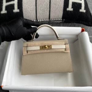 Mini Turnlock Flap Bag 19cm – Epsom, Gris Trench / Craie, Gold Hardware