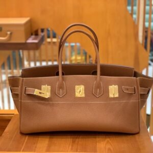 Shoulder Top-Handle Bag 42cm – Clemence, Golden Brown, Gold Hardware