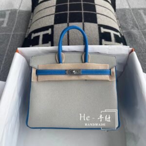 Top-Handle Bag 25cm – Togo, Gris Pearl / Blue Zanzibar, Silver Hardware