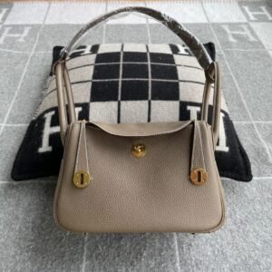 Double-Zip Bag 26cm – Clemence / Crocodile, Etoupe, Gold Hardware