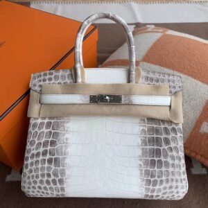 Top-Handle Bag 30cm – Crocodile, Himalaya, Silver Hardware
