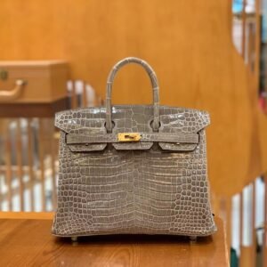 Top-Handle Bag 25cm – Alligator, Gris Elephant