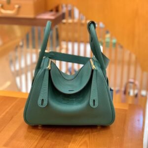 Double-Zip Bag 26cm – Clemence, Peacock Green, Gold Hardware