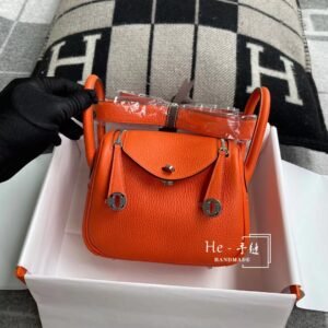 Mini Double-Zip Bag 19cm – Clemence, Feu Orange, Silver Hardware