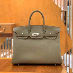 Top-Handle Bag 35cm – Clemence, Etoupe, Silver Hardware