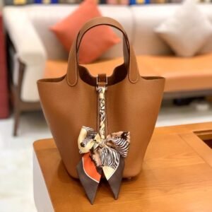 Bucket Tote 18cm – Clemence, Golden Brown, Gold Hardware (AG-10305)