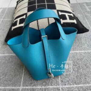 Bucket Tote 18cm – Clemence, Blue Izmir, Silver Hardware