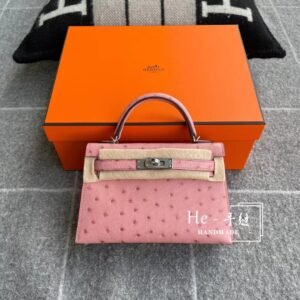 Mini Turnlock Flap Bag 19cm – Ostrich, Terre Cuite, Silver Hardware