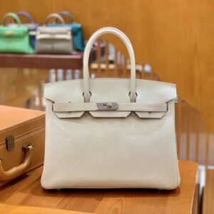 Top-Handle Bag 30cm – Togo, Creamy White, Silver Hardware