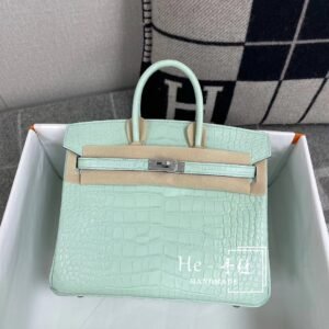 Top-Handle Bag 25cm – Matte Alligator, Vert D’eau, Silver Hardware