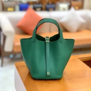 Bucket Tote 18cm – Clemence, Velvet Green, Gold Hardware