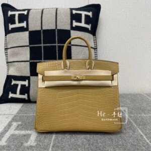 Top-Handle Bag 25cm – Matte Alligator, Kraft, Gold Hardware