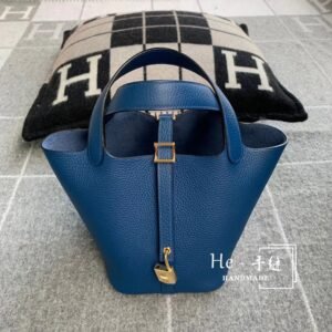 Bucket Tote 18cm – Clemence, Deep Blue, Gold Hardware