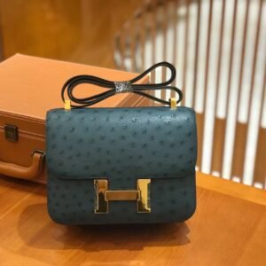 Buckle Flap Bag 24cm – Ostrich, Dark Green, Gold Hardware