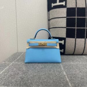 Mini Turnlock Flap Bag 19cm – Epsom, Celeste, Gold Hardware