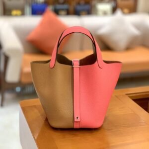 Bucket Tote 18cm – Clemence, Sesame Yellow & Lipstick Pink, Silver Hardware