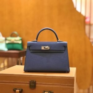Mini Turnlock Flap Bag 19cm – Epsom, Blue & Pink, Silver Hardware