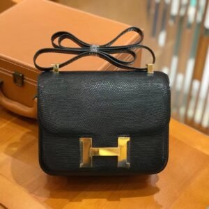 Buckle Flap Bag 24cm – Lizard, Black, Gold Hardware