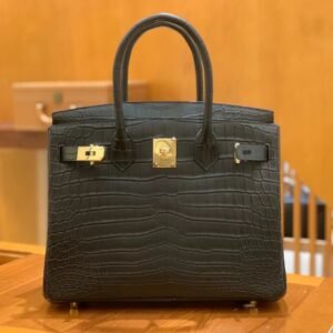 Top-Handle Bag 30cm – Porosus, Noir (AG-14480)