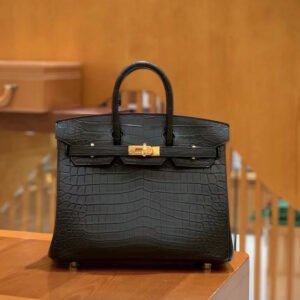 Top-Handle Bag 25cm – Matte Niloticus Crocodile, Black, Gold Hardware