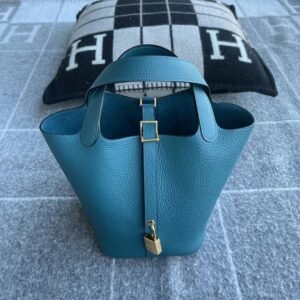 Bucket Tote 18cm – Clemence, Vert Bosphore, Gold Hardware