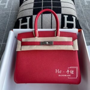 Top-Handle Bag 30cm – Epsom, Rouge Casaque, Silver Hardware