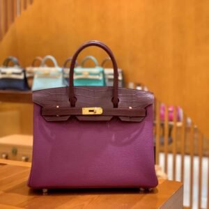 Top-Handle Bag Exotic-Trim 30cm – Matte Niloticus, Grape Purple, Gold Hardware