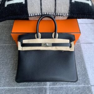Top-Handle Bag 25cm – Swift, Noir, Silver Hardware