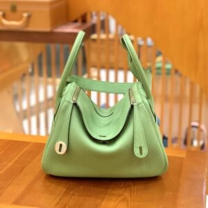Double-Zip Bag 26cm – Clemence, Avocado Green, Silver Hardware