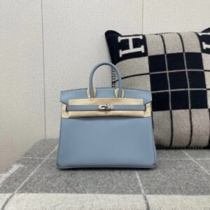 Top-Handle Bag 25cm – Swift, Blue Lin, Silver Hardware