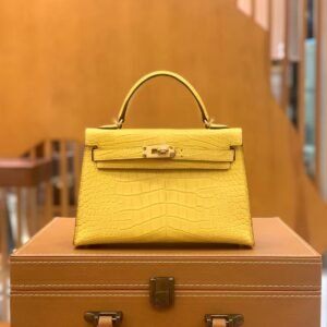 Mini Turnlock Flap Bag 19cm – Matte Alligator Crocodile, Marigold Yellow, Gold Hardware
