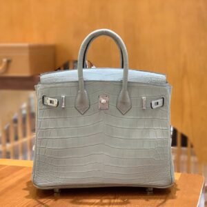 Top-Handle Bag 25cm – Alligator, Gris Perle, Silver Hardware