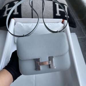 Buckle Flap Bag 18cm – Epsom, Blue Glacier, Silver Hardware